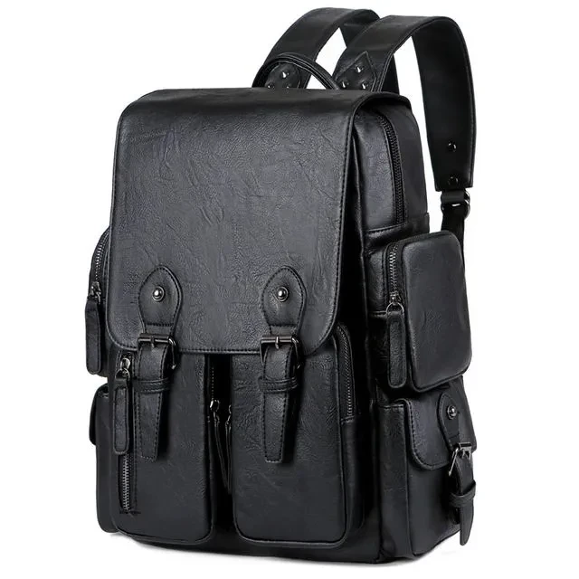 Leather Backpack College And School For Men Casual Travel Bag